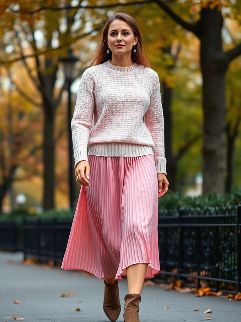 Knit Sweater and Pleated Midi Skirt