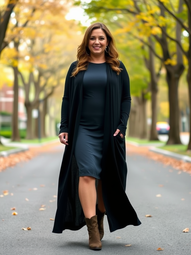 Maxi Cardigan over Fitted Dress